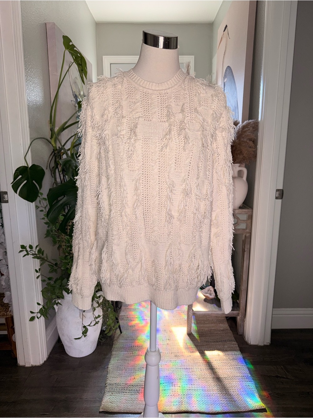 NWT Ulla Johnson Eliana Cream Pull Over Fringed Crewneck Sweater Small - Picture 3 of 8